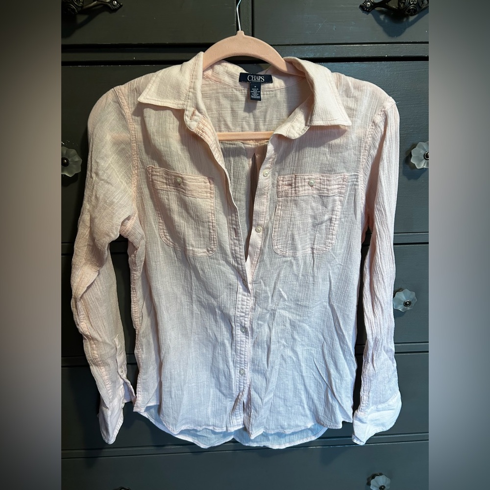 Chaps pink women’s button up blouse